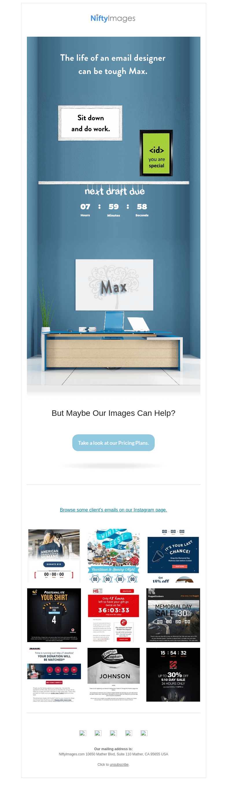 Письмо компании «NiftyImages» на тему «Hey Max, looking to enhance your next email campaign?»