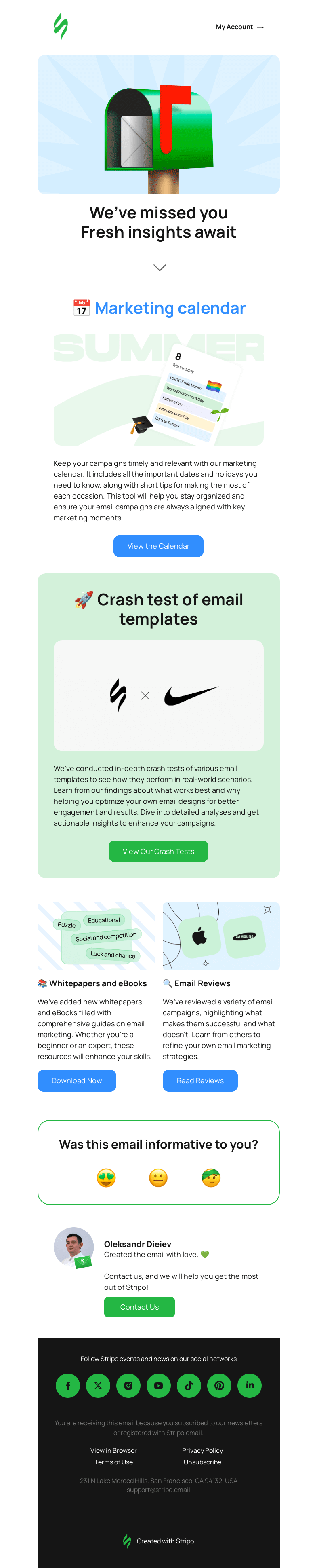 Письмо компании «Stripo Notifications» на тему «Reconnect with Us🔄❤️»