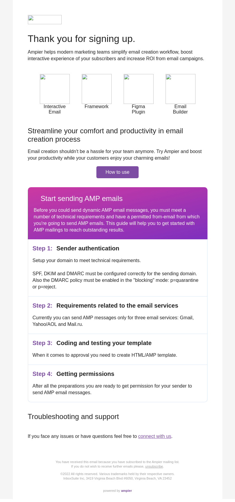 Письмо компании «Ampier» на тему «Hello and welcome to Ampier!»
