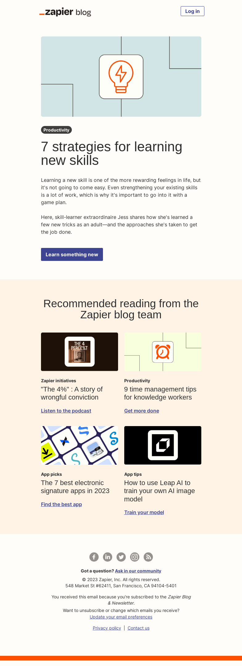 Письмо компании «Zapier» на тему «Learn something new»