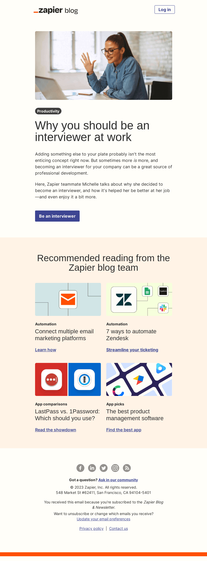 Письмо компании «Zapier» на тему «Why you should be an interviewer at work»