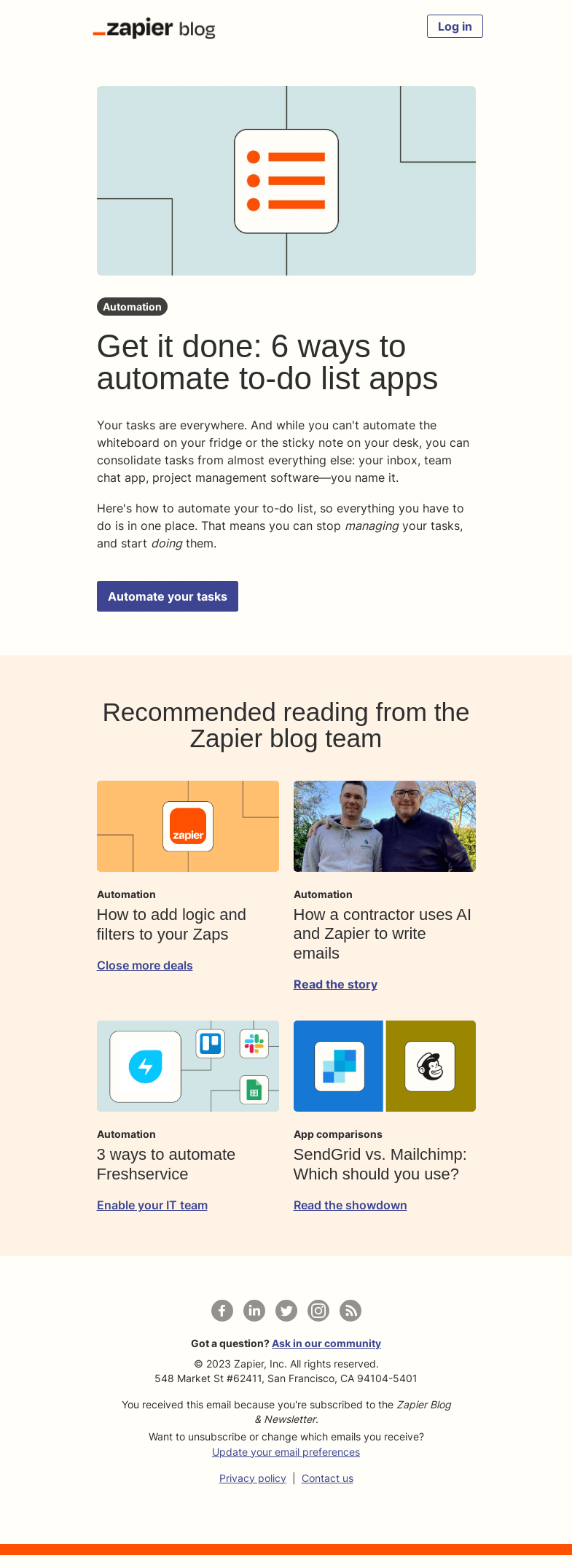Письмо компании «Zapier» на тему «Automate your to-do list»