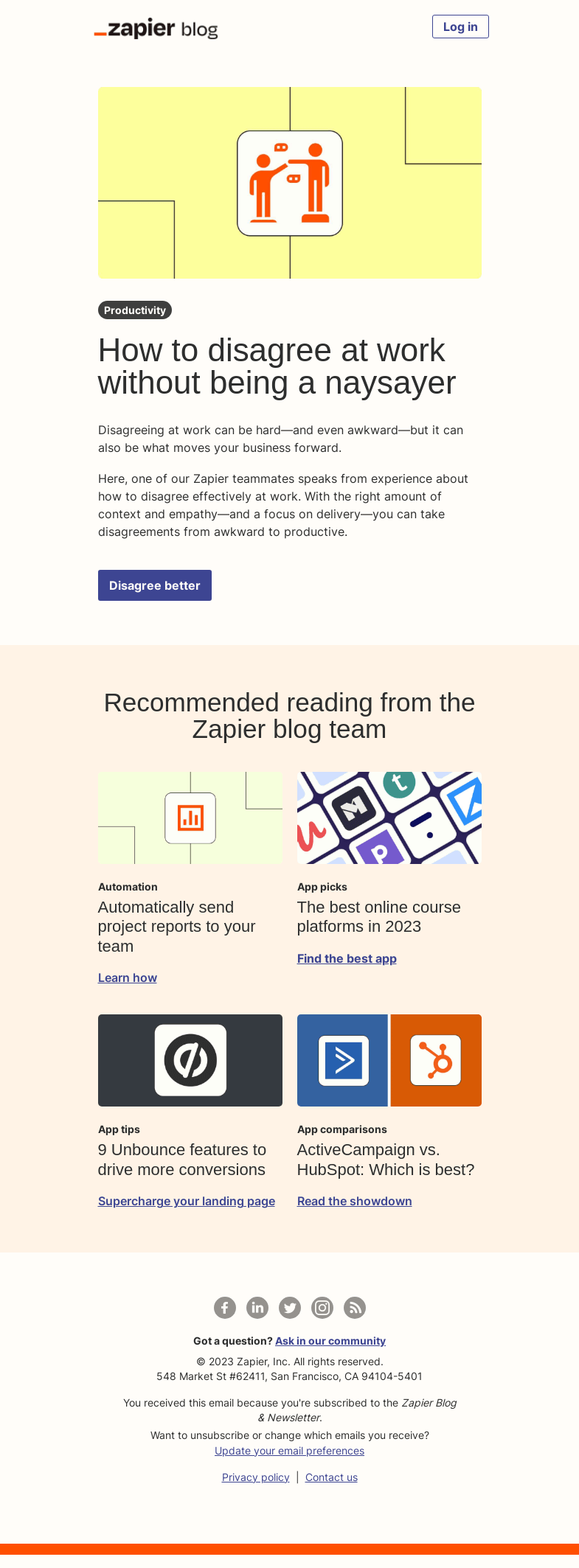 Письмо компании «Zapier» на тему «How to disagree at work»