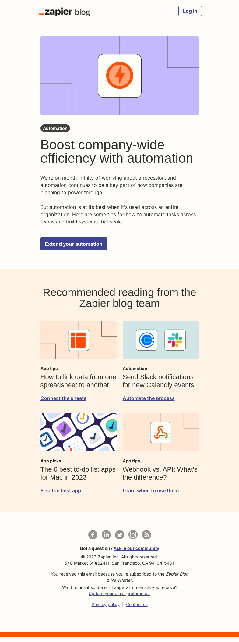 Письмо компании «Zapier» на тему «Boost company-wide efficiency with automation»