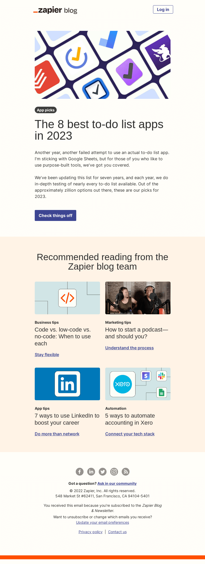 Письмо компании «Zapier» на тему «The best to-do list apps»