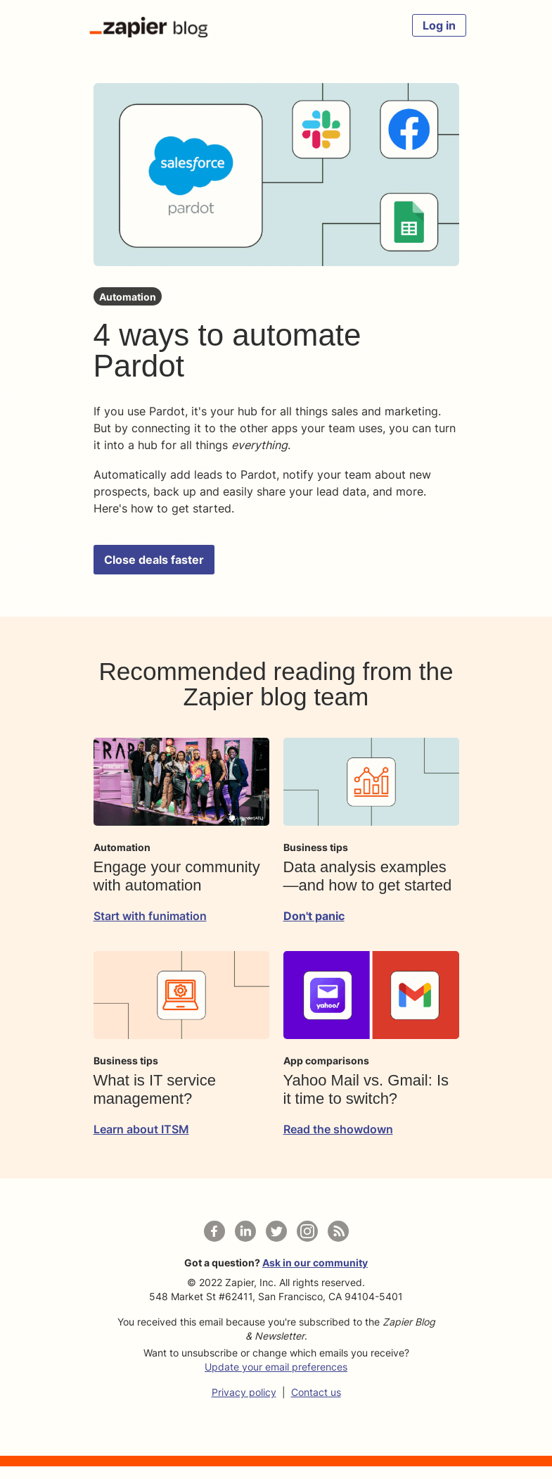 Письмо компании «Zapier» на тему «Automate Pardot»