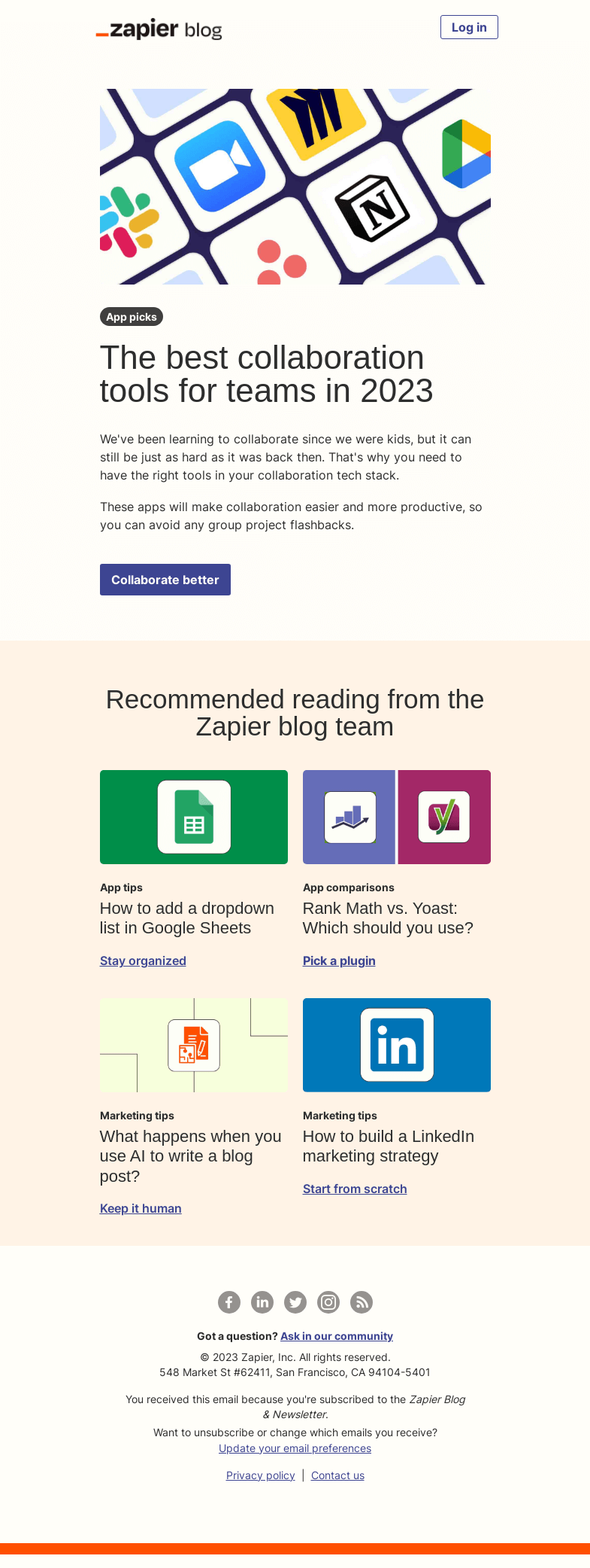 Письмо компании «Zapier» на тему «The best collaboration tools»