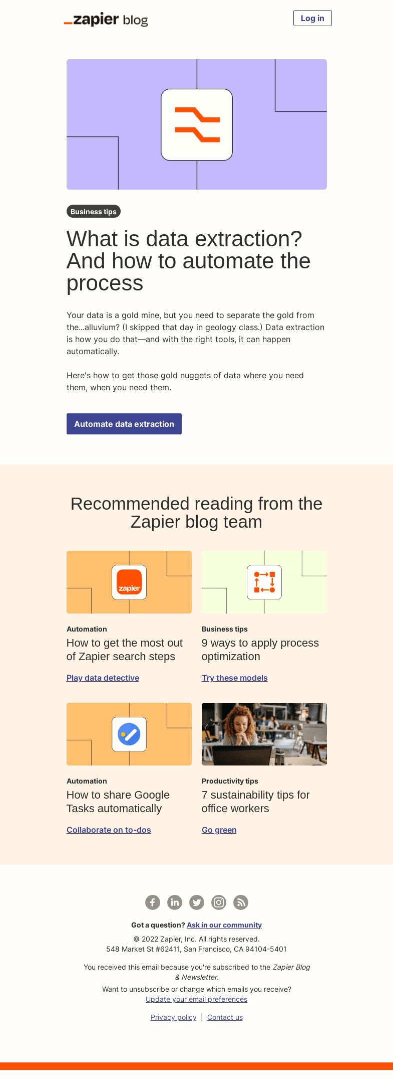 Письмо компании «Zapier» на тему «Automate your data extraction»
