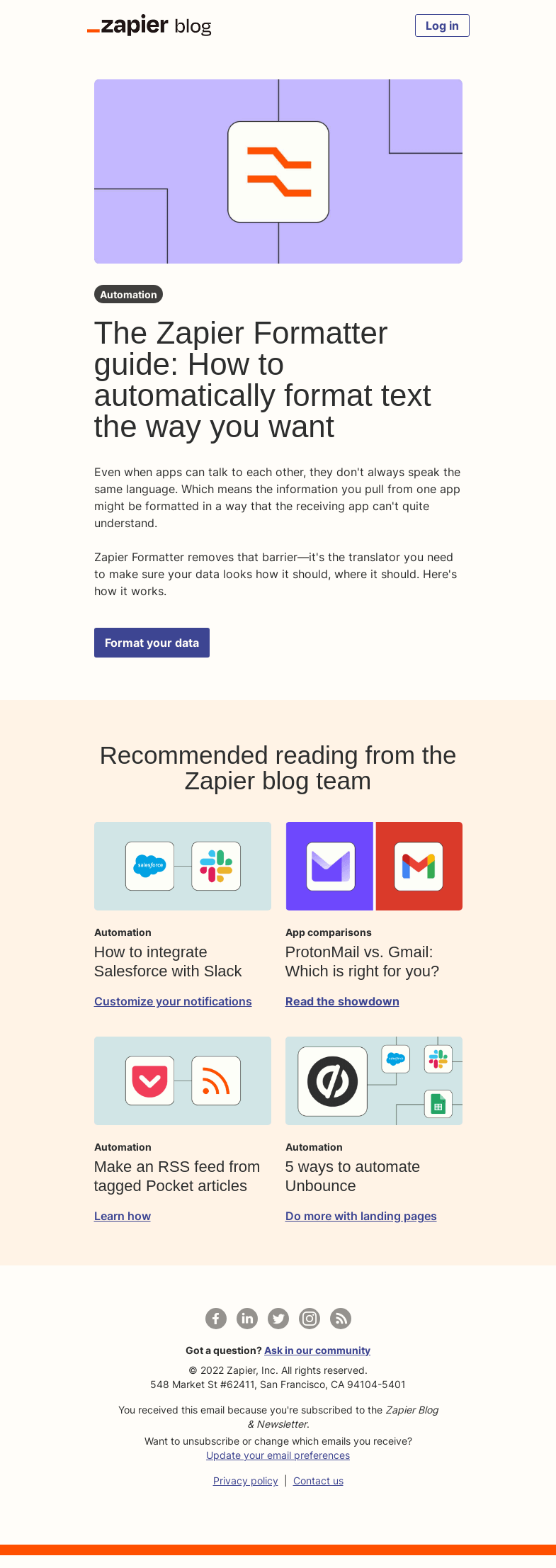 Письмо компании «Zapier» на тему «Format your data how you want»