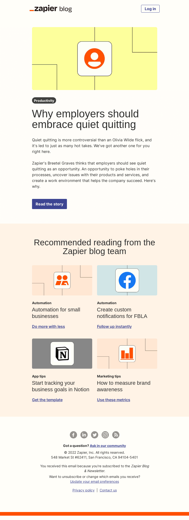 Письмо компании «Zapier» на тему «Why employers should embrace quiet quitting»