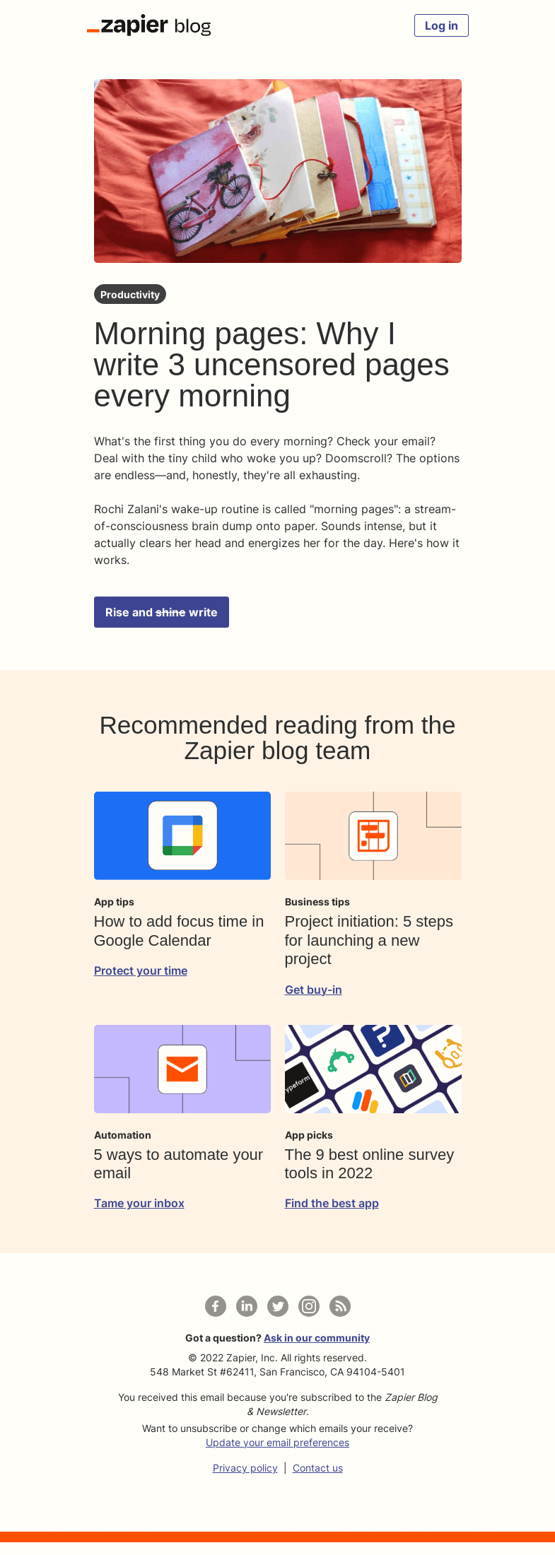 Письмо компании «Zapier» на тему «Morning pages»