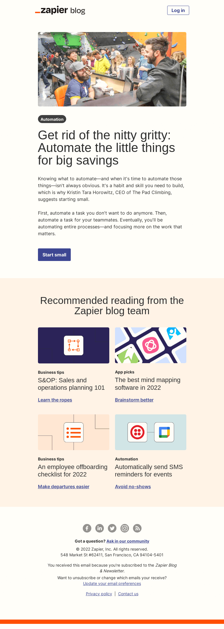 Письмо компании «Zapier» на тему «Automate the little things»