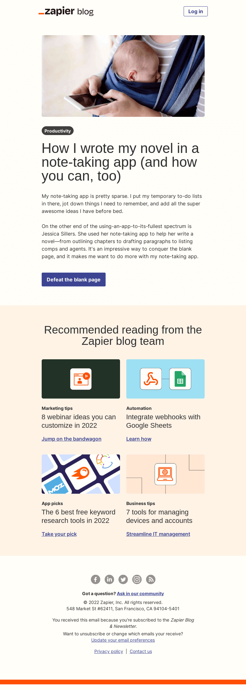 Письмо компании «Zapier» на тему «More than a note-taking app»