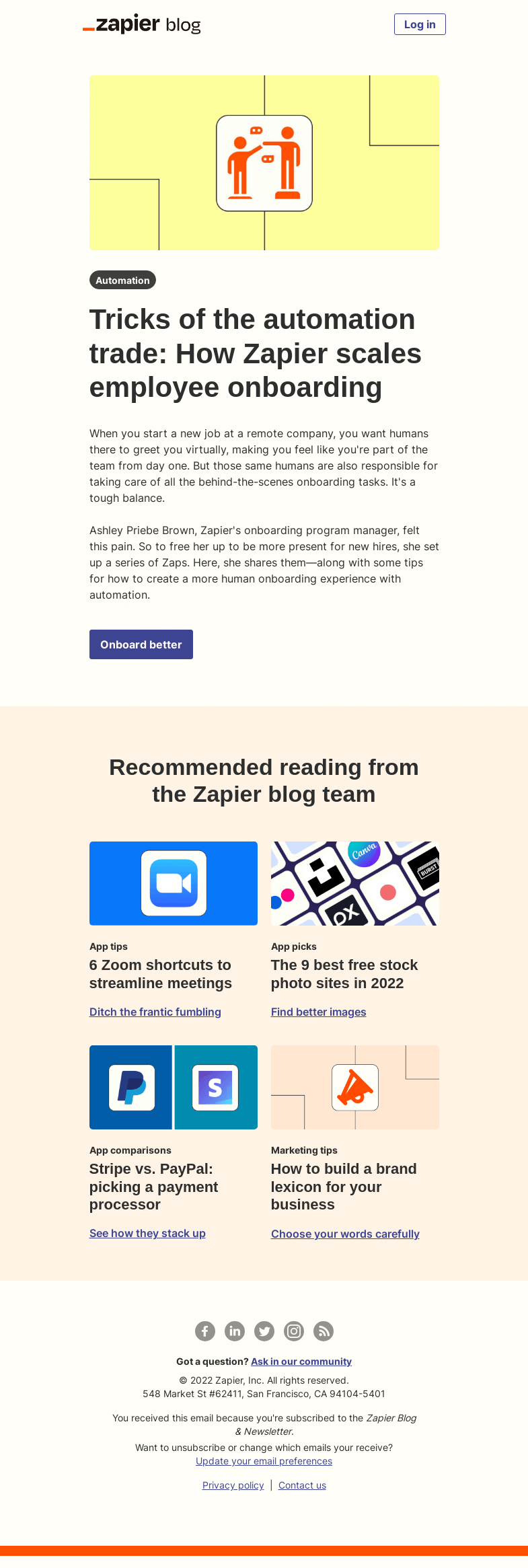 Письмо компании «Zapier» на тему «Tricks of the automation trade»