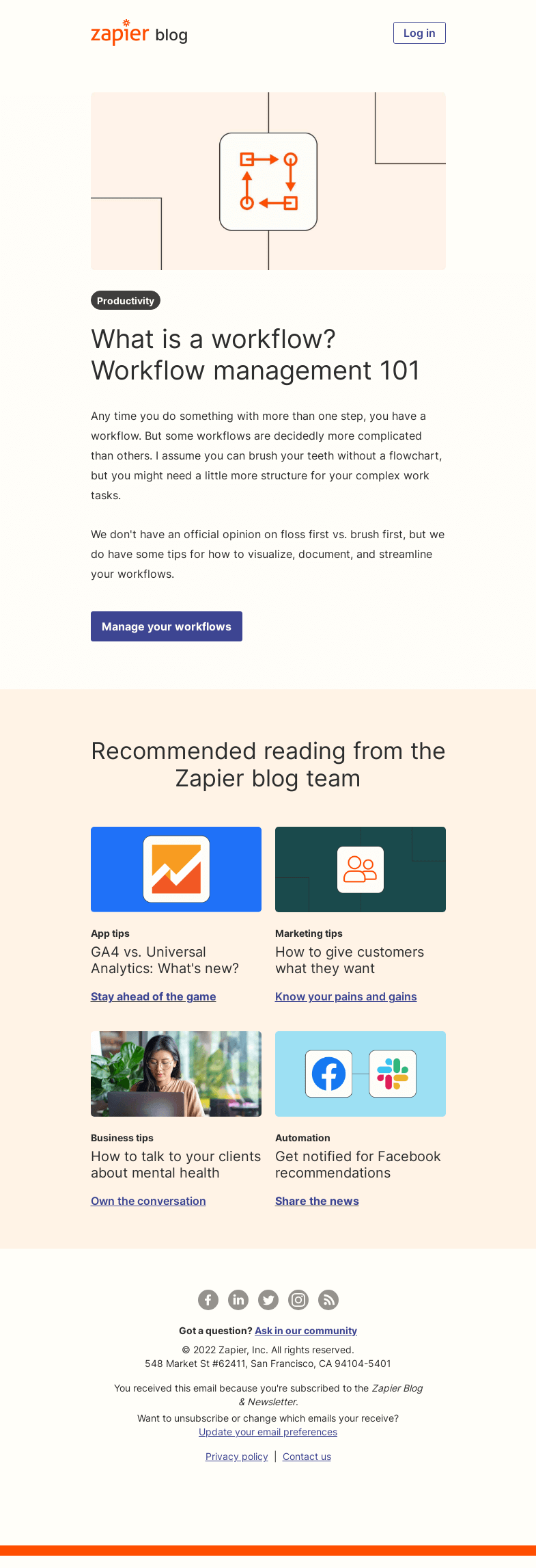 Письмо компании «Zapier» на тему «What even is a workflow?»