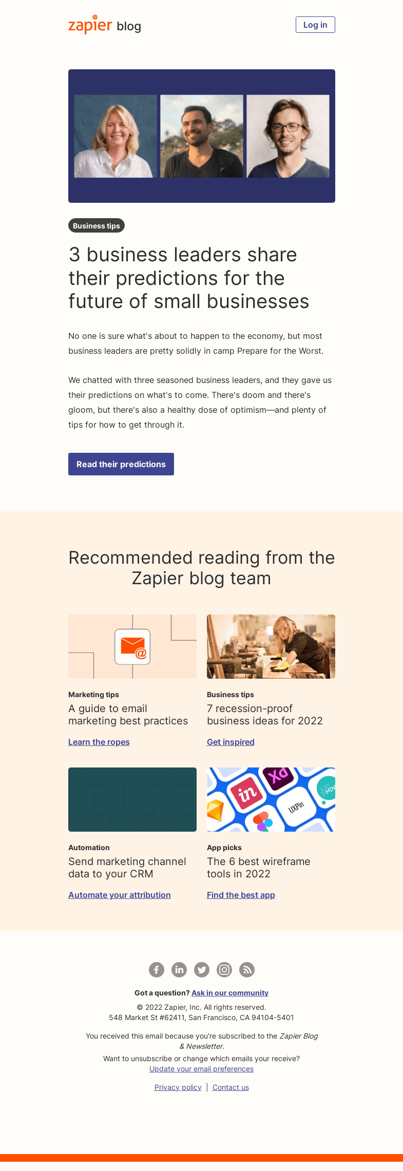 Письмо компании «Zapier» на тему «What's the future of small businesses?»