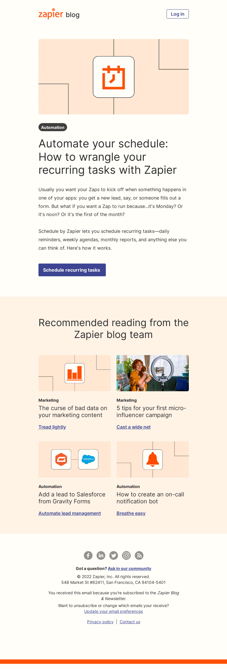 Письмо компании «Zapier» на тему «Automate your schedule»