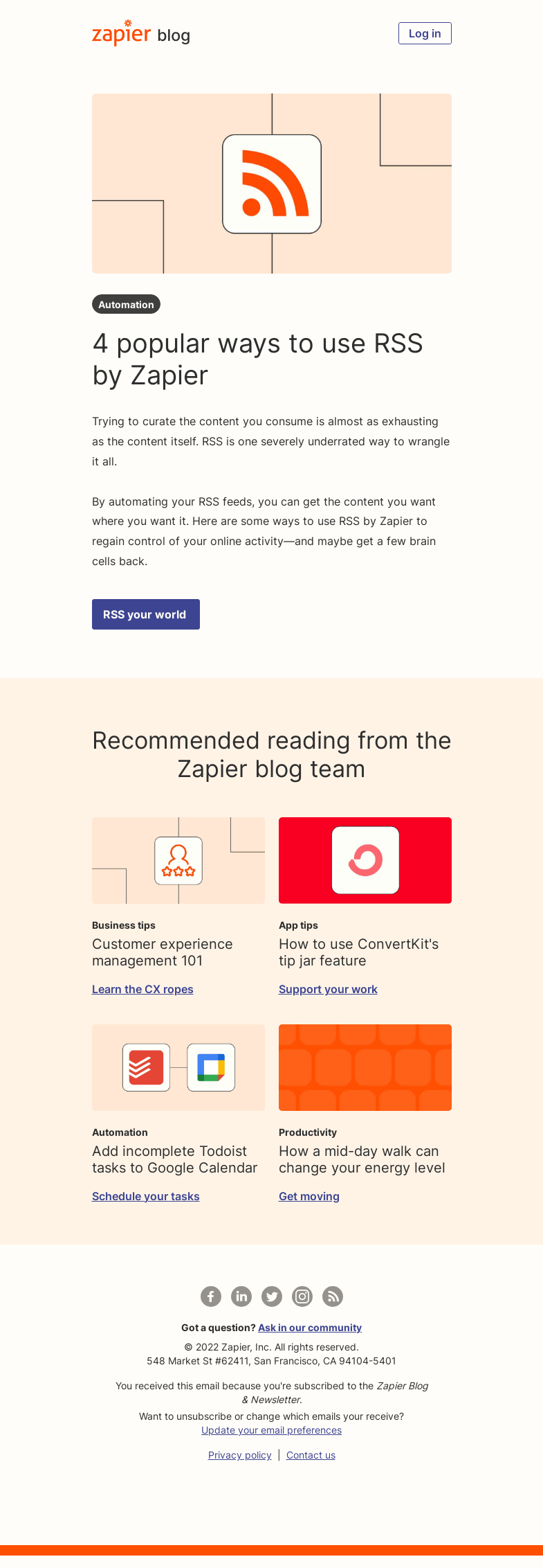 Письмо компании «Zapier» на тему «RSS isn't dead»