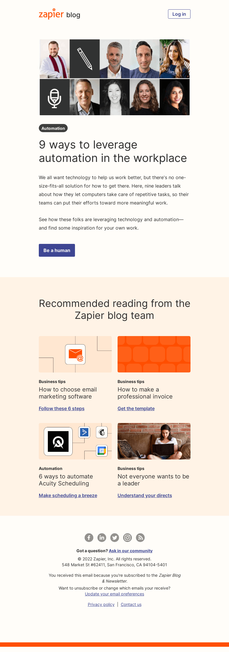 Письмо компании «Zapier» на тему «9 ways to leverage automation in the workplace»