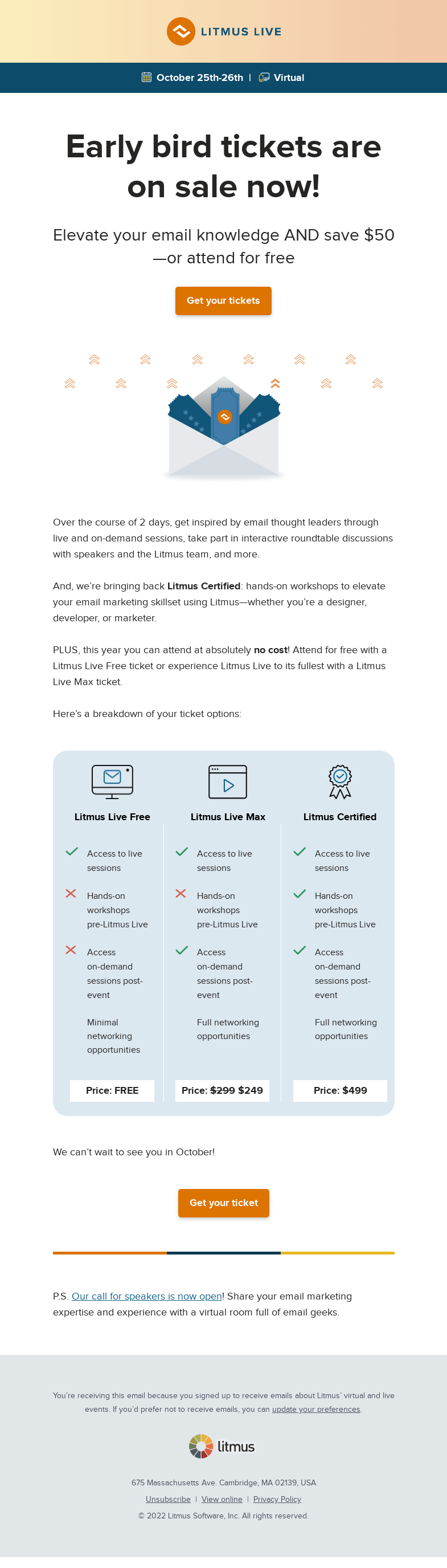 Письмо компании «Litmus» на тему «Get your ticket to the best email event of the year»
