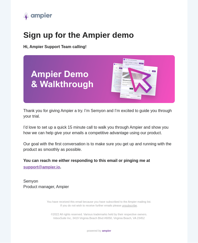 Письмо компании «Ampier» на тему «test 5»