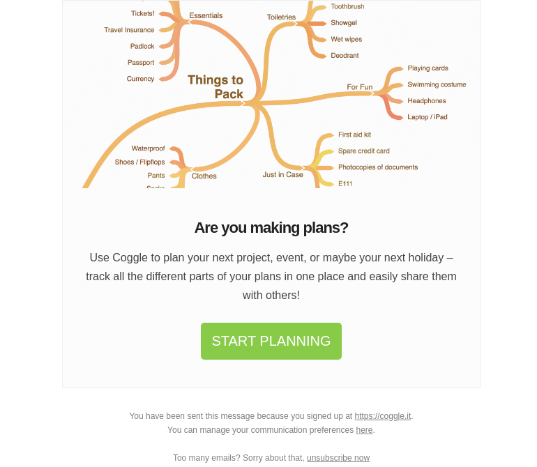 Письмо компании «Coggle» на тему «Are you making plans?»