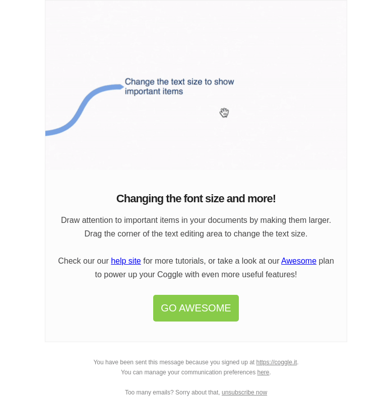 Письмо компании «Coggle» на тему «Changing Font Sizes in Coggle»