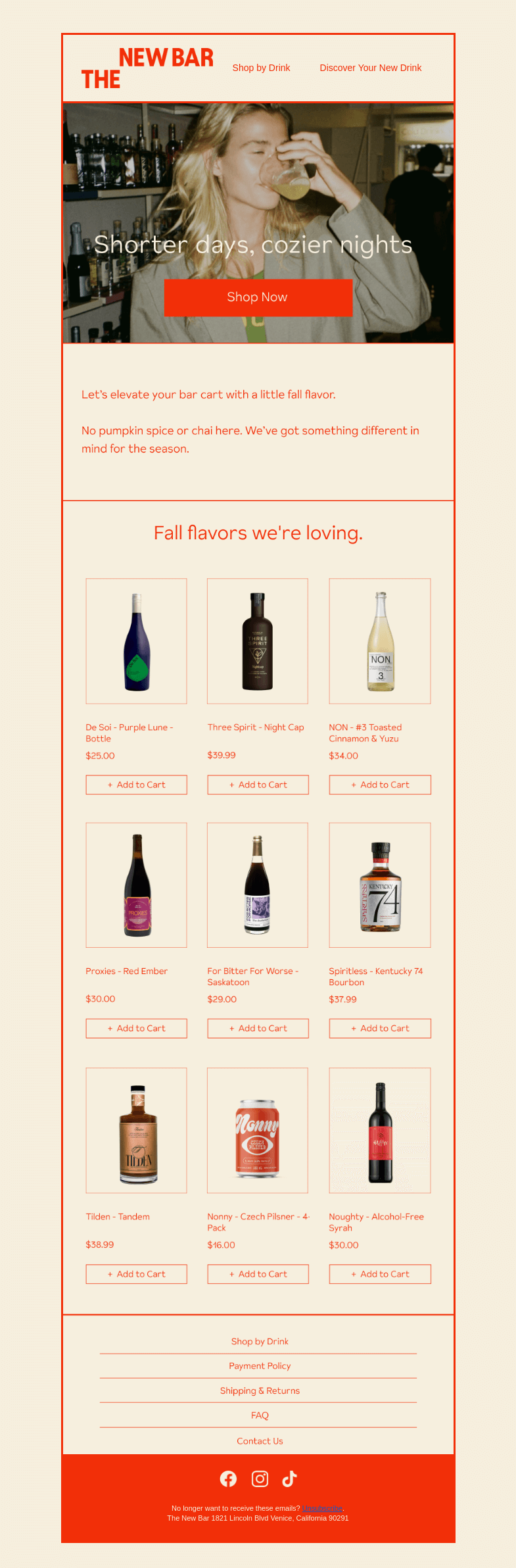 Письмо компании «The New Bar» на тему «Fall flavors worth sipping.»