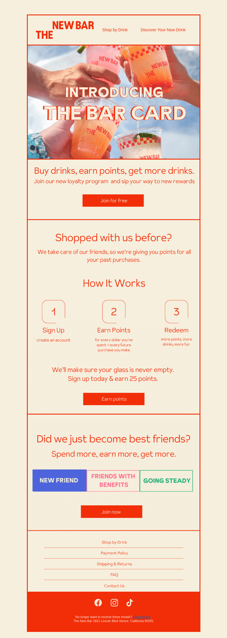 Письмо компании «The New Bar» на тему «Claim your rewards 💰🍸»