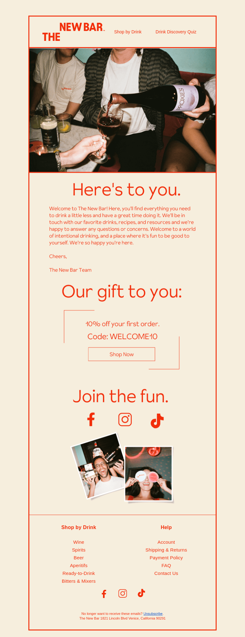 Письмо компании «The New Bar» на тему «Welcome to The New Bar»