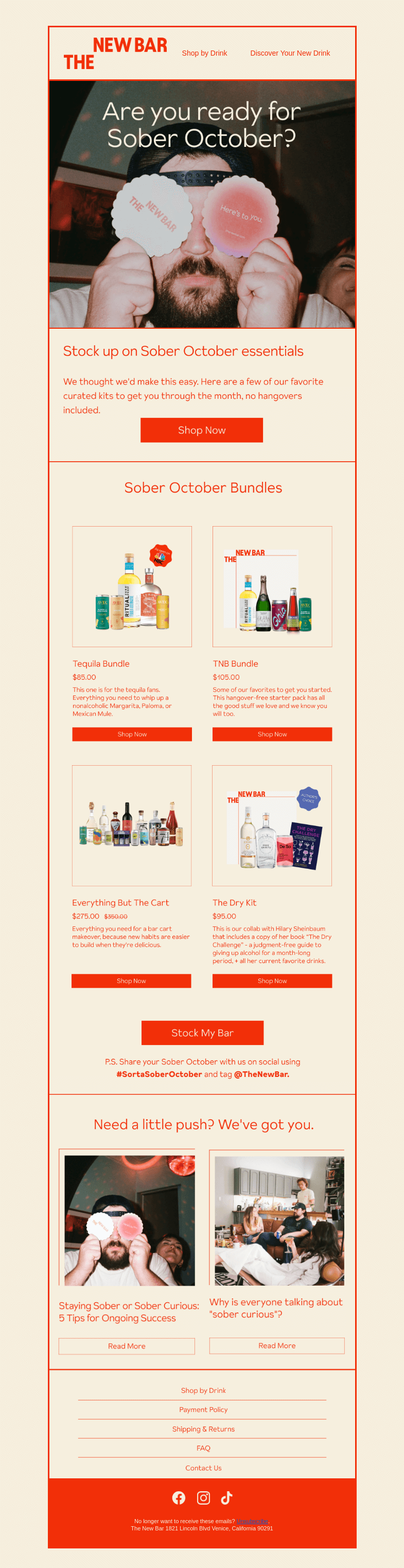 Письмо компании «The New Bar» на тему «Going sober this October?»
