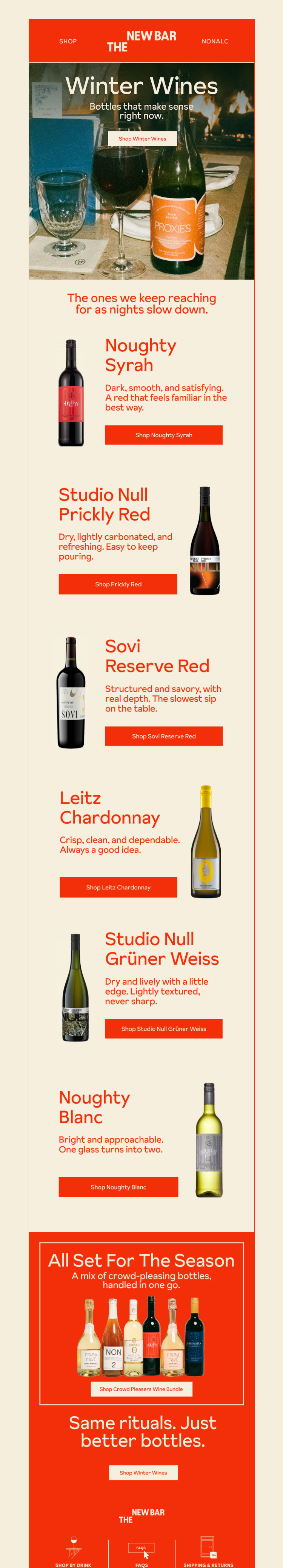 Письмо компании «The New Bar» на тему «Wines for slow nights»