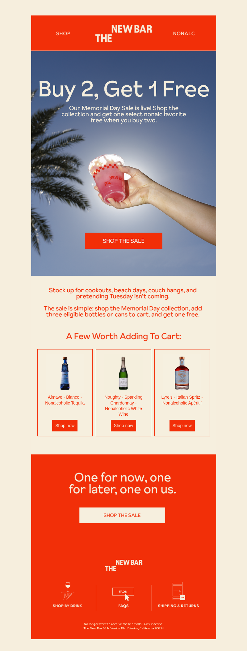 Письмо компании «The New Bar» на тему «Buy 2, get 1 free for Memorial Day»