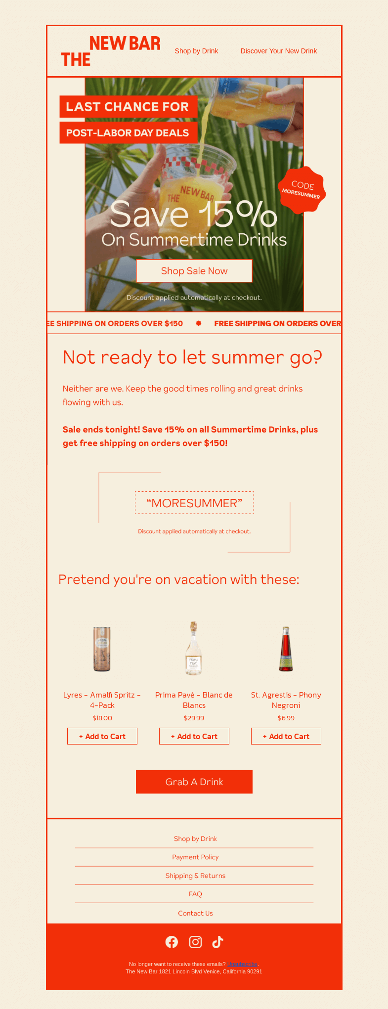 Письмо компании «The New Bar» на тему «More summer, more savings»
