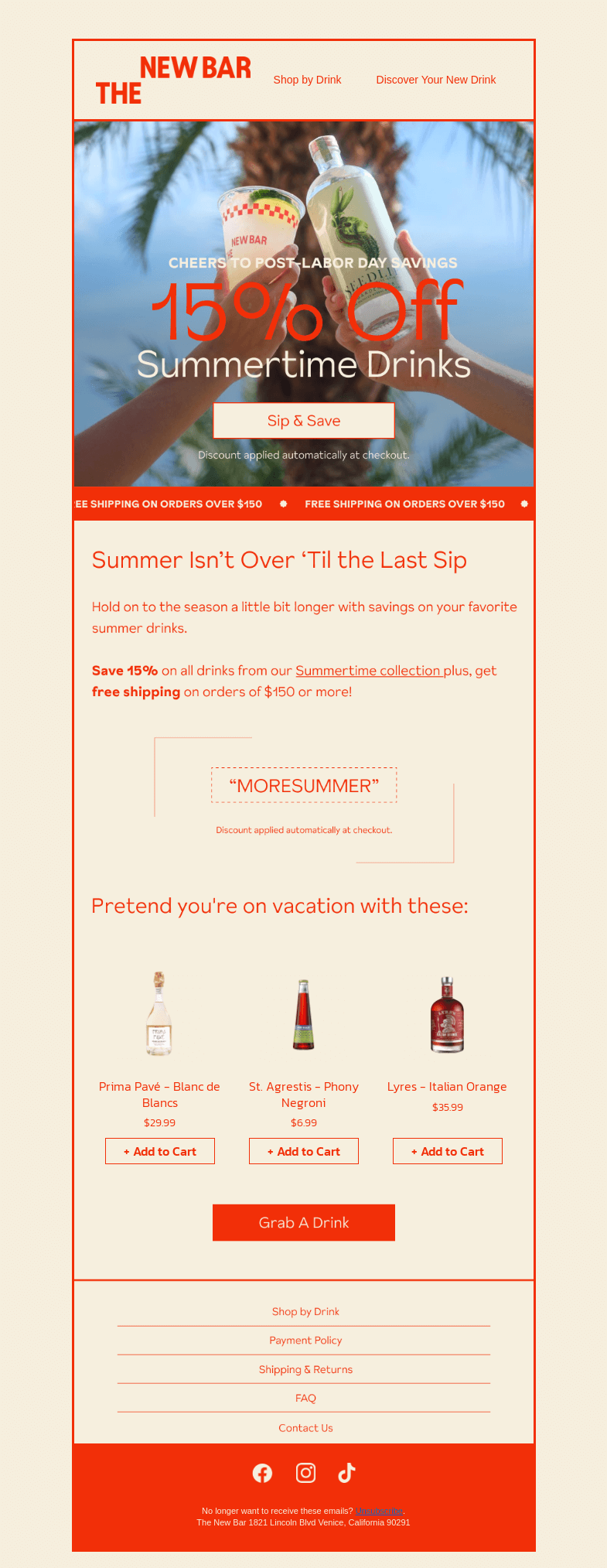 Письмо компании «The New Bar» на тему «More summer, more savings»