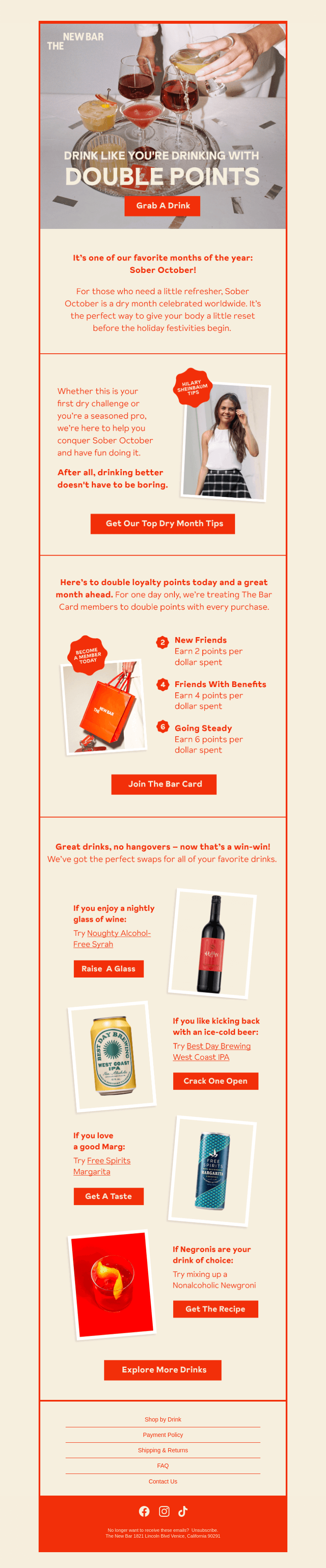 Письмо компании «The New Bar» на тему «Kick off Sober October with 2x points!»