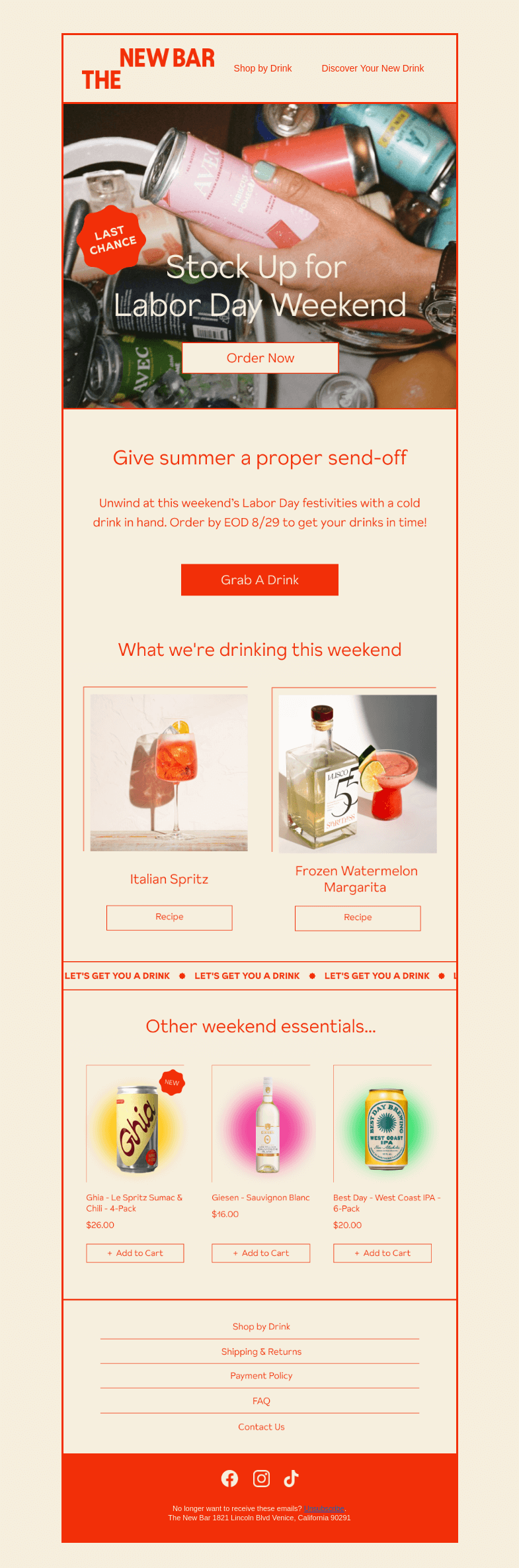 Письмо компании «The New Bar» на тему «Less labor, more drinks»