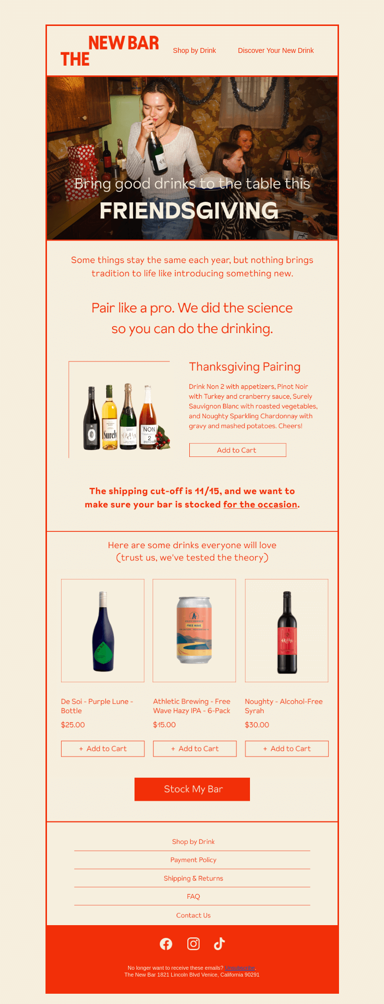 Письмо компании «The New Bar» на тему «Fill your glass for Friendsgiving!»