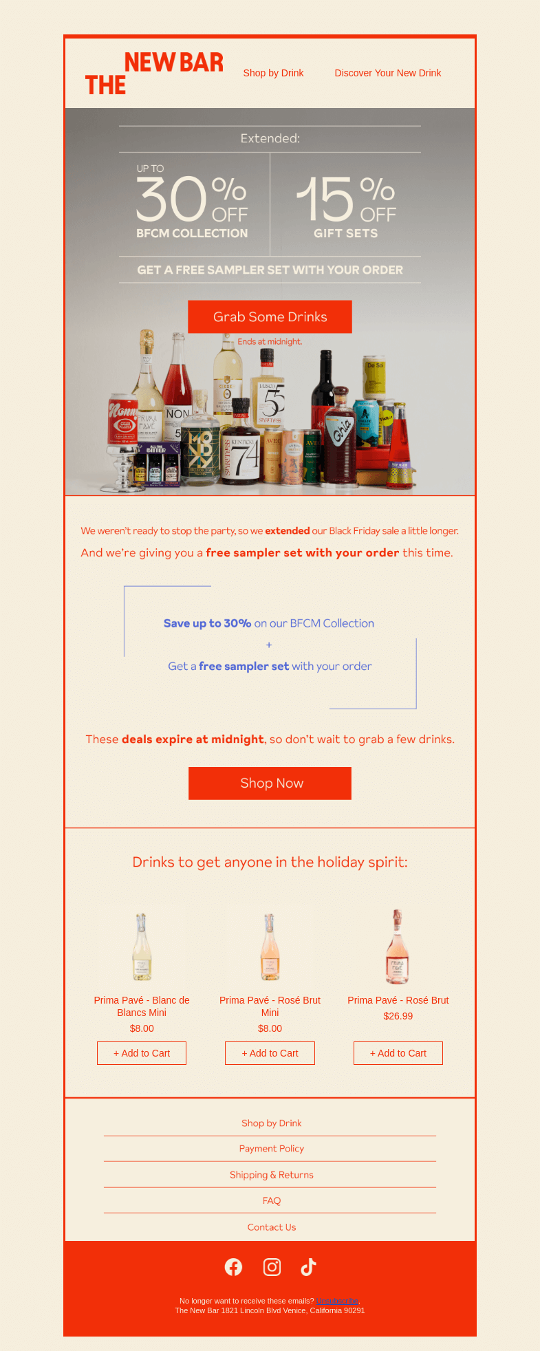 Письмо компании «The New Bar» на тему «Plot twist: discounts extended for ONE MORE DAY!»