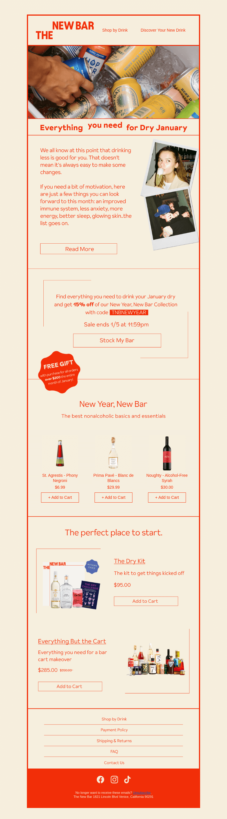 Письмо компании «The New Bar» на тему «Sip your way through Dry January.»