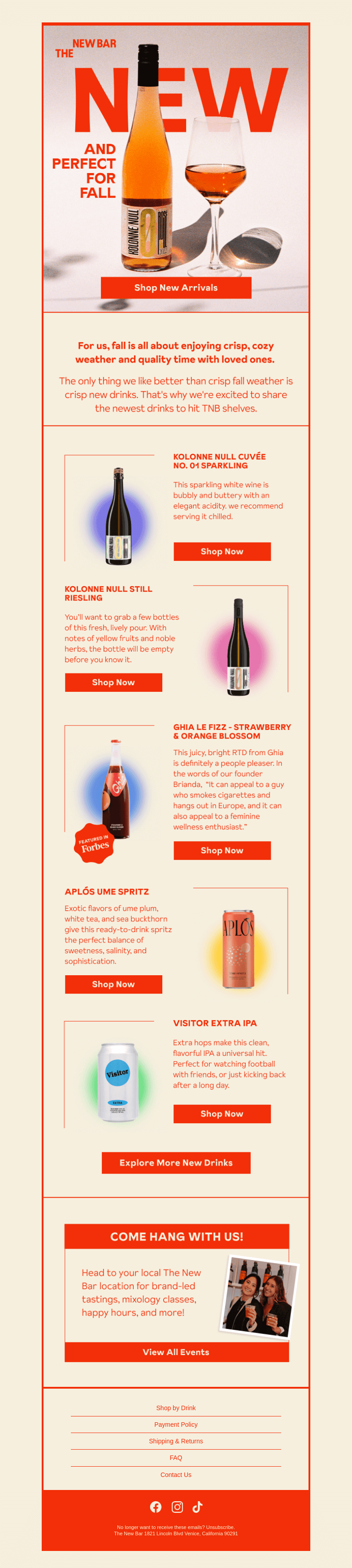Письмо компании «The New Bar» на тему «We’ve got new drinks for fall🍁»