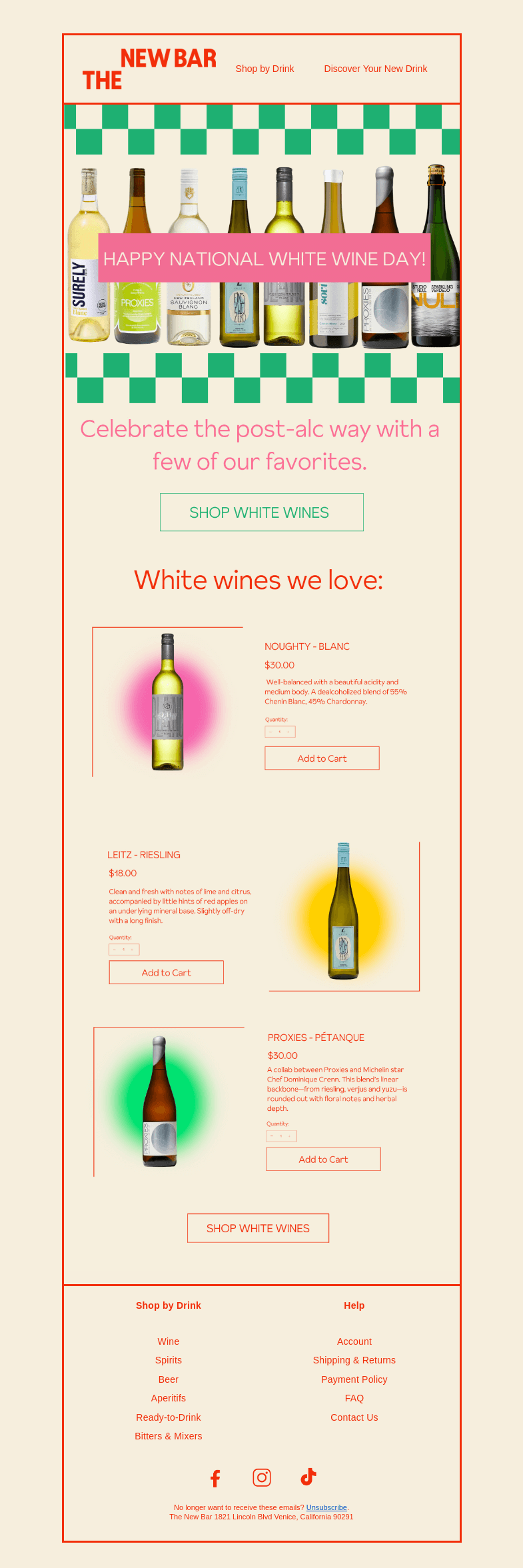 Письмо компании «The New Bar» на тему «Happy White Wine Day»