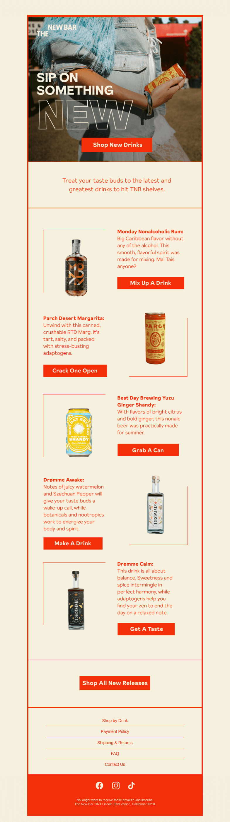 Письмо компании «The New Bar» на тему «We just added these new drinks to our bar cart.»