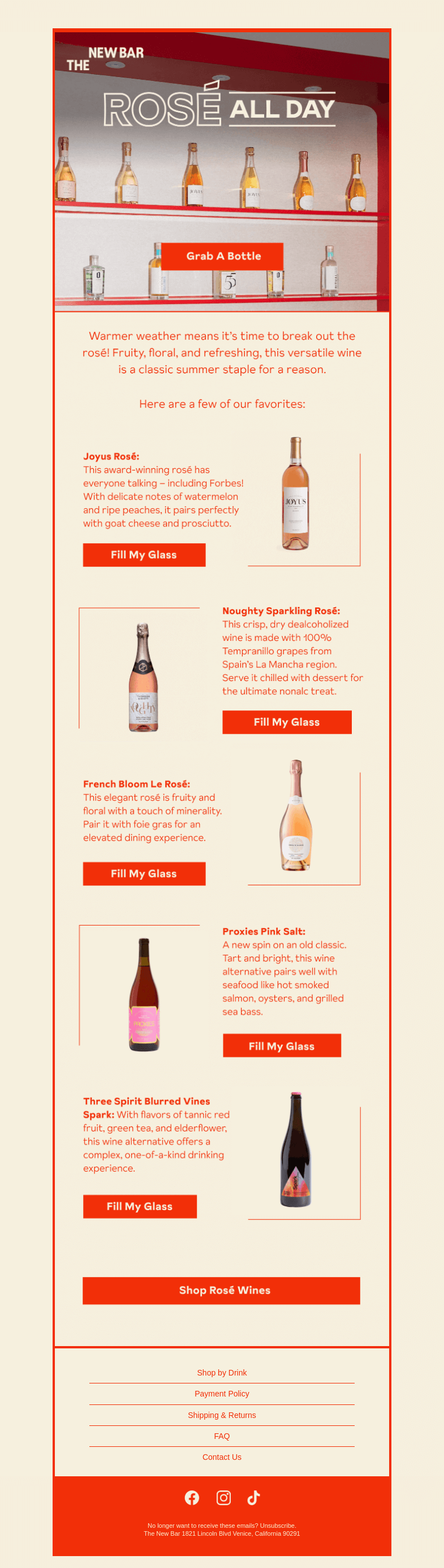 Письмо компании «The New Bar» на тему «Rosé, anyone?»