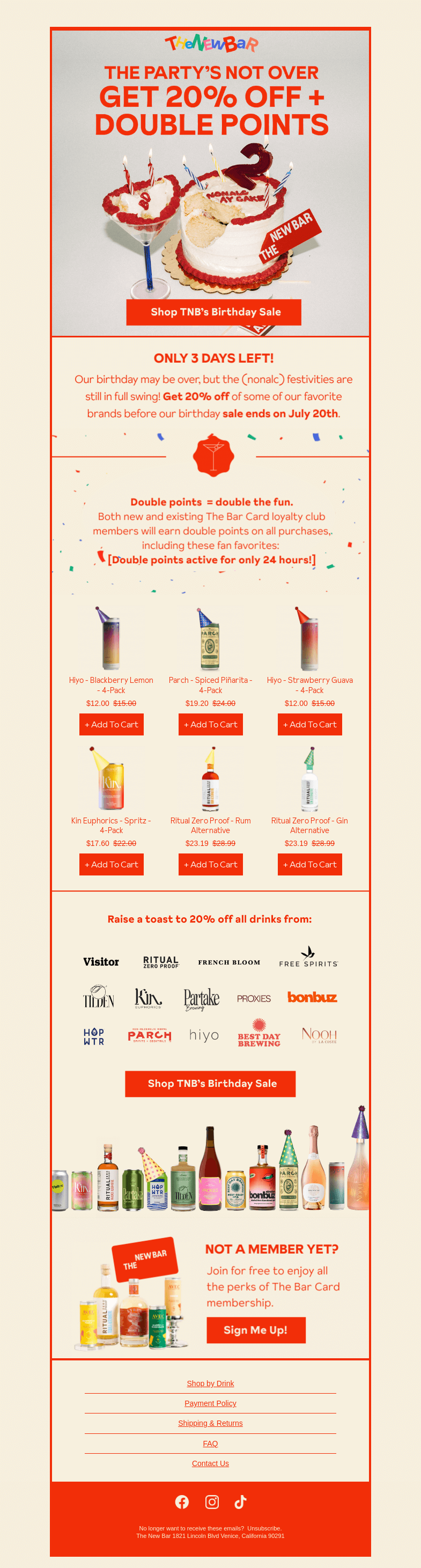 Письмо компании «The New Bar» на тему «Time’s Running Out To Celebrate & Save»