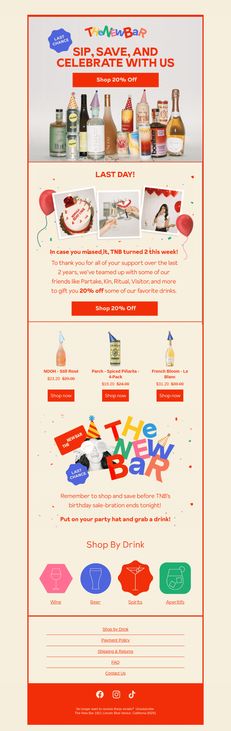 Письмо компании «The New Bar» на тему «Last call for 20% off!»