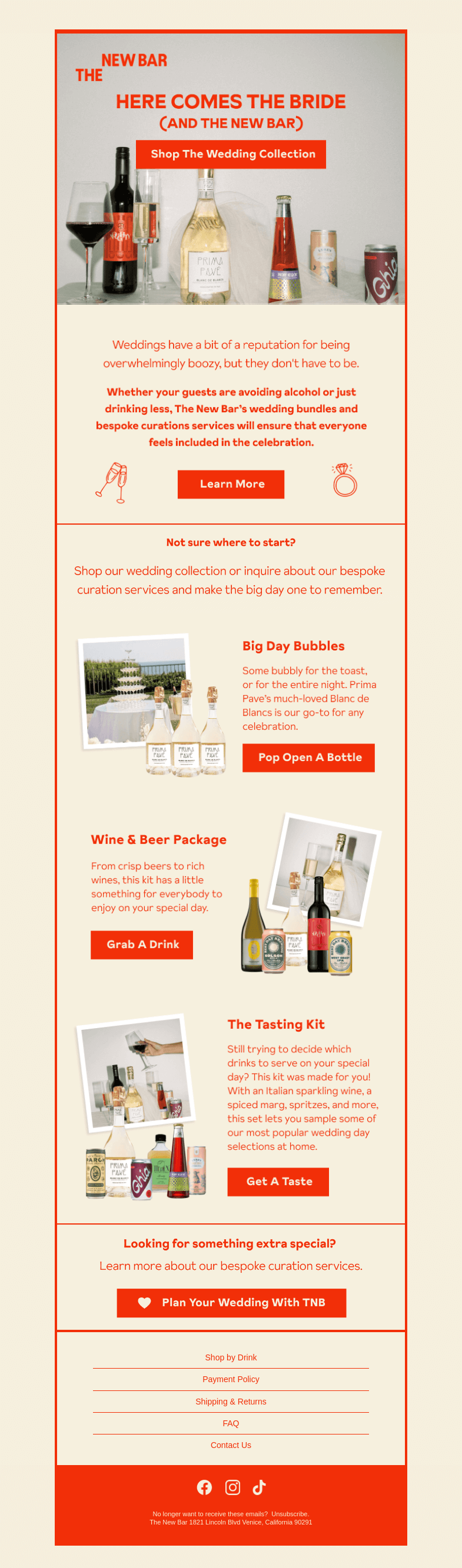 Письмо компании «The New Bar» на тему «Upgrade your wedding »