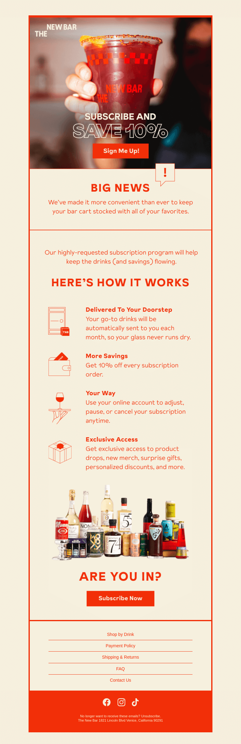 Письмо компании «The New Bar» на тему «Refilling your glass just got a whole lot easier.»