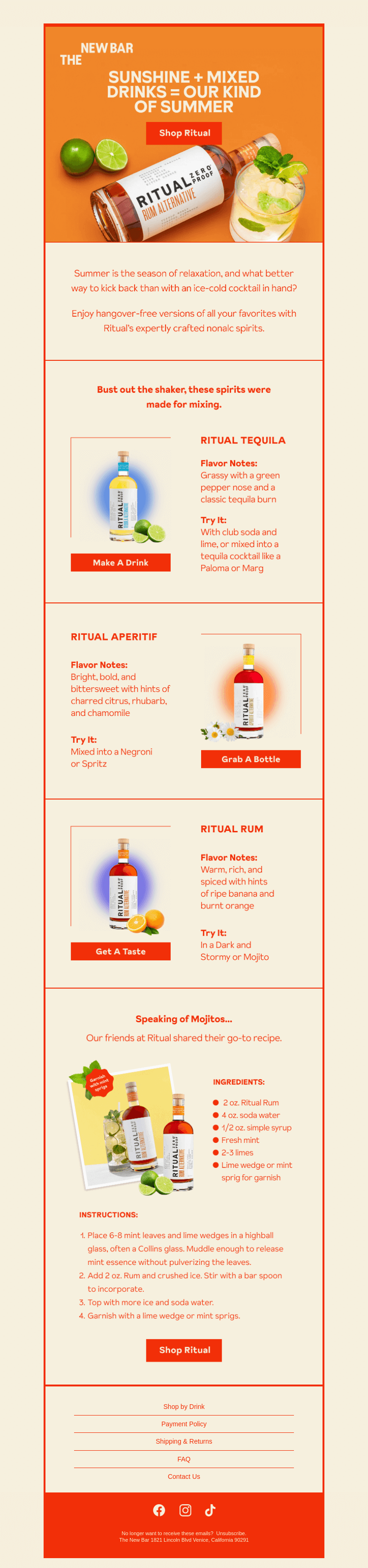 Письмо компании «The New Bar» на тему «Spirits, but make them zero proof.»