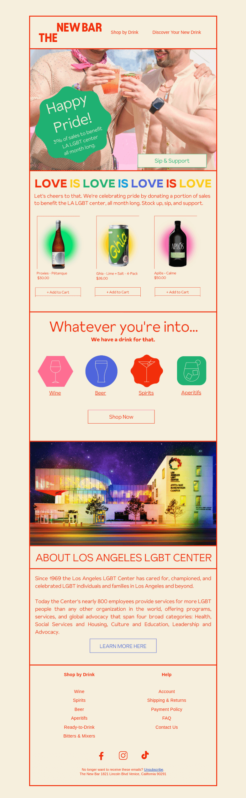 Письмо компании «The New Bar» на тему «Take Pride in who you are and what you drink»